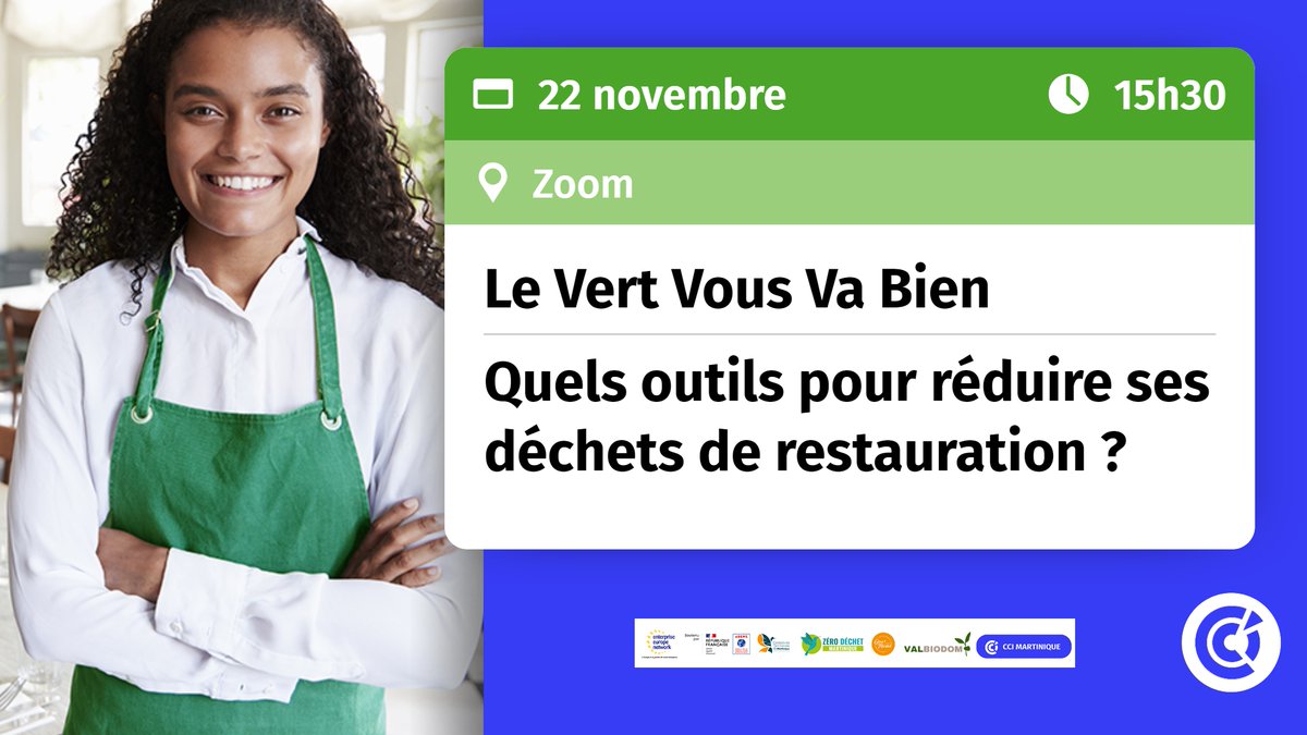 🟢 LE VERT VOUS VA BIEN 🟢

🗓️Webinaire le jeudi 22 novembre à 15h30 sur Zoom.

Dans le cadre de la Semaine Européenne de Réduction des Déchets, la thématique du jour portera sur : Quels outils pour réduire ses déchets de restauration ?

Inscription ➡️ bit.ly/atelier-LVVVB