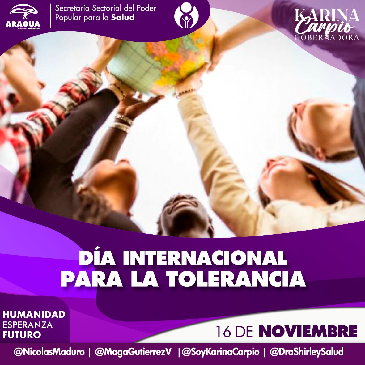 #16Nov La ONU define la tolerancia como el respeto, el aprecio y la aceptación de la diversidad de las culturas del mundo y de todas las formas en que somos humanos. #DebatirYRenovar <a href="/NicolasMaduro/">Nicolás Maduro</a> <a href="/DraShirleySalud/">Dra. Shirley Hernández</a>