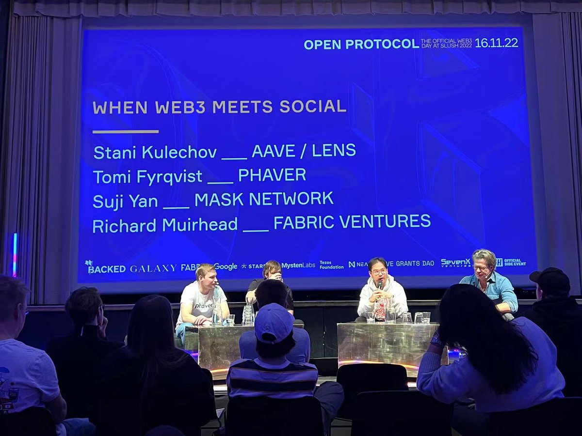Our founder &amp; CEO <a href="/suji_yan/">Suji Yan 💜🔥🎭</a> discussed what will happen when Social Goes Web3 at Open Protocol <a href="/SlushHQ/">Slush</a>
