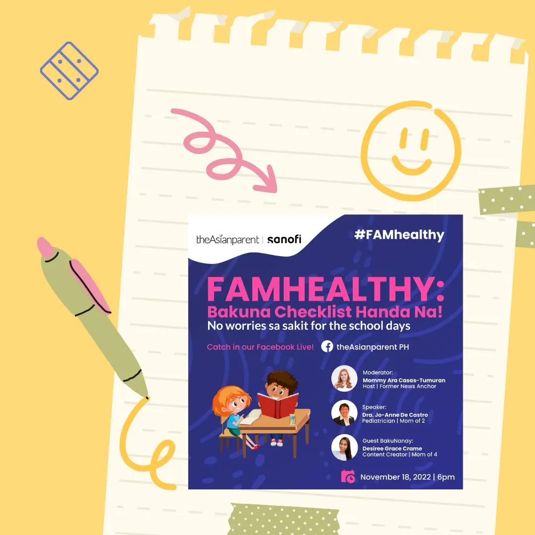 jhenkit05's tweet photo. Inaanyayahan ko kayo na manuod ng FB Live on Friday, November 18, 2022 at the @AsianparentPH page. Para sa isa na namang makabuluhang talakayan ng FAMhealthy episode: Bakuna Checklist! https://t.co/L78tB2vmuz
#BuildingABakuNation #TeamBakuNanay #theAsianparentPH #VIParentsPH https://t.co/ds84PUtrxg