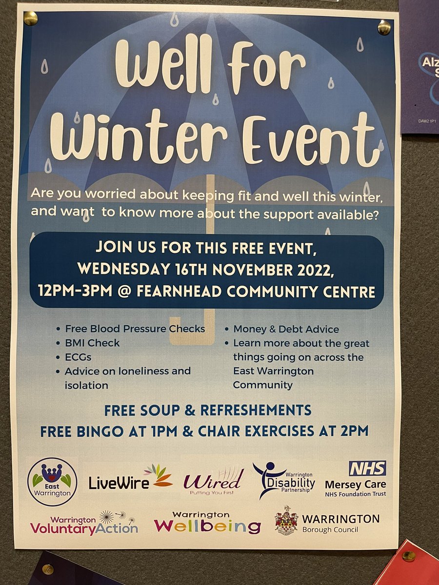 RaakhiRaj's tweet photo. A fantastic turn out for our winter preparedness event at the Fearnhead community centre. @EastWarrPCN. Thank you @Mersey_Care @WDPcomms @WeAreBCHFT @macmillancancer @CheshireFire @WarringtonBC. Finished with a game of bingo https://t.co/H0D7mE5Rvh