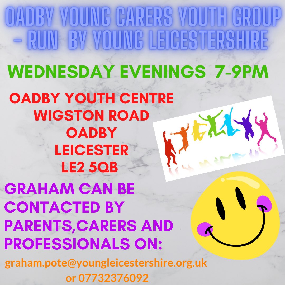 Young Carers Group in Oadby, Leicestershire 🥳🥳🥳🥳

Please spread the word 🔥🔥🔥