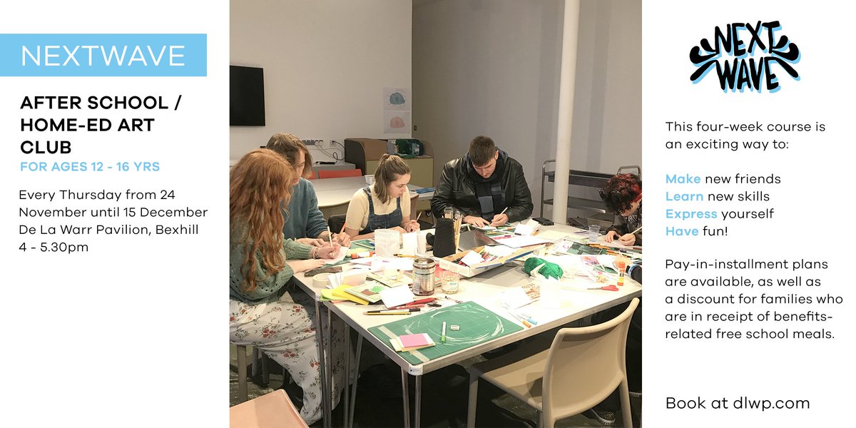 📢 LAST PLACES REMAINING!

Don't miss the chance to book your place for NEXTWAVE, our new after school / home-ed art club for young people aged 12-16.

Places are limited, so book yours on our website here: bit.ly/3d52QTY