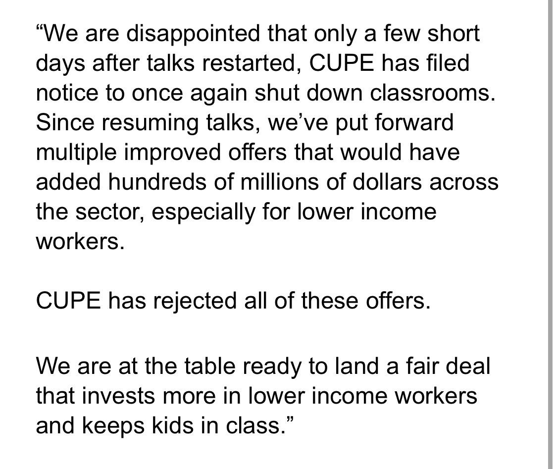 BREAKING: CUPE is set to issue a five day strike notice again today — after contract talks failed to net a new deal. 

Education Minister Stephen Lecce says the government is “disappointed”

#onpoli #onted