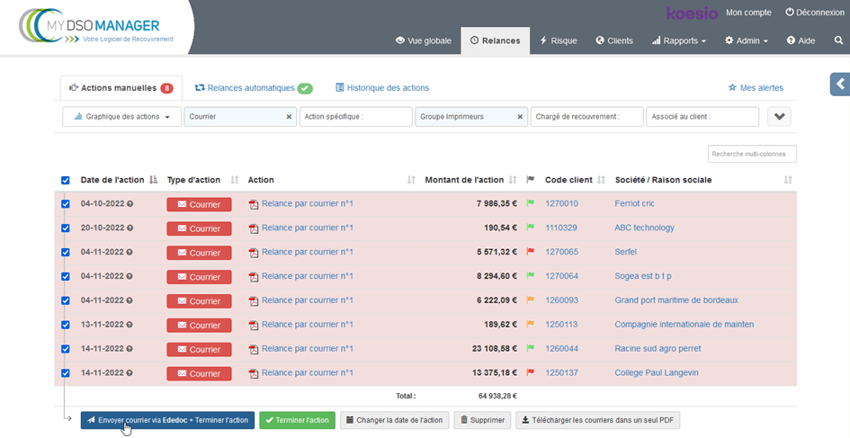 Envoyez vos courriers My DSO Manager via EDEDOC! En quelques clics à partir de votre agenda de relances, un ou plusieurs centaines : courriers simples, recommandés, lettre recommandée électronique, etc.
Plus efficace, plus écologique et moins coûteuse !
lnkd.in/e8GNMdvj
