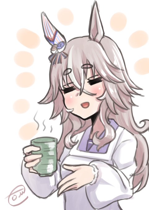 ワンダーアキュートちゃん、普通に制服の上に割烹着着てくるしどこからともなくお茶淹れてきてほしい#ウマ娘 
