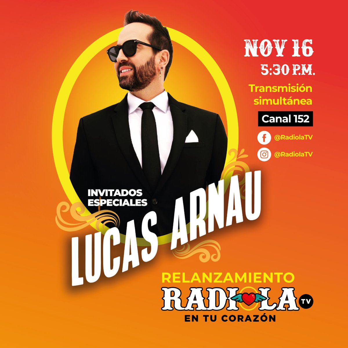RadiolaTV's tweet photo. Porque sabemos que la música popular nos identifica, es momento de volver, volver ¡Vuelve #RadiolaTv! en un concierto que se quedará en tu corazón. Con la presentación de @LucasArnau, Sigue la transmisión en nuestras redes @radiolatv y en canal 152 de Claro
#Despecho #Popular https://t.co/4XaAuMKKJv