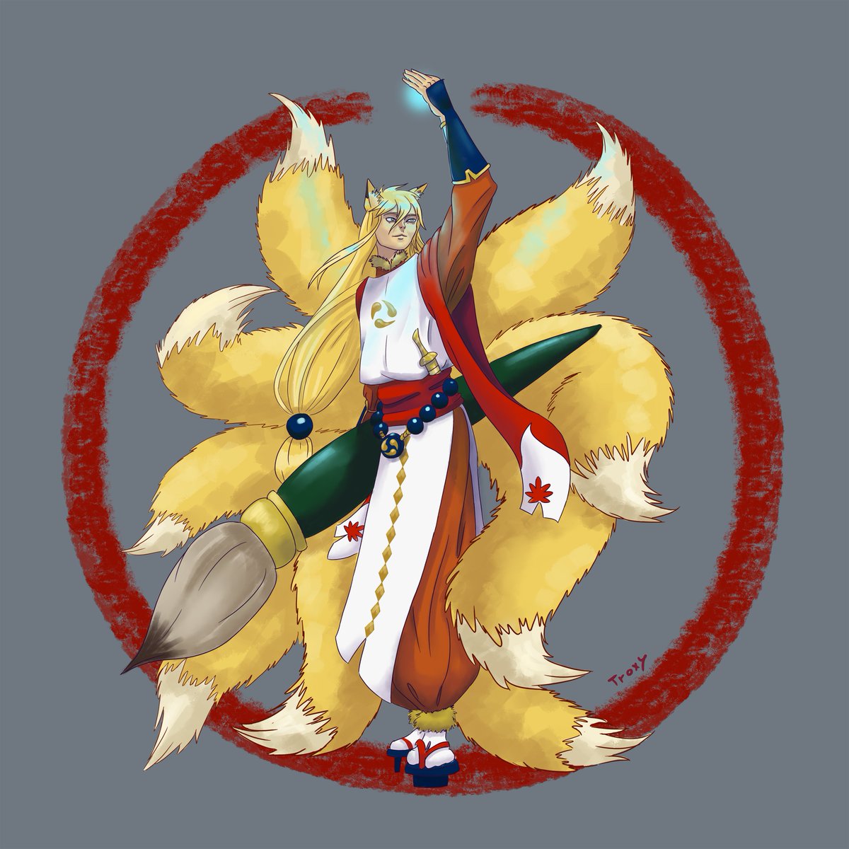 TroxyWeiss's tweet photo. Kitsune PC for Easter mythos inspired campaign. Made versions with different amounts of tails so the player can add them as he gains more. https://t.co/5Dee4DdTXO