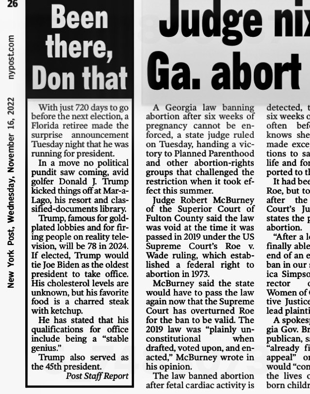 BeschlossDC's tweet photo. And so, with four brief paragraphs on page 26, New York Post breaks the news about a perennial candidate's third try, with cholesterol levels "unknown": https://t.co/9xsA6Am94E