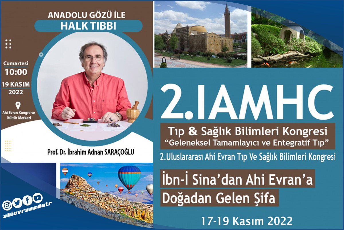 ahievranedutr's tweet photo. 2. Uluslararası Ahi Evran Tıp ve Sağlık Bilimleri Kongresi

#KAEÜ #KırşehirAhiEvranÜniversitesi #Kırşehir #IAMHC

📆 17 Kasım 2022 (Perşembe) -19 Kasım (Cumartesi)
🕐 09.30
📍 Ahi Evran Kongre ve Kültür Merkezi (Merkez Yerleşke) https://t.co/joEb03JYUR