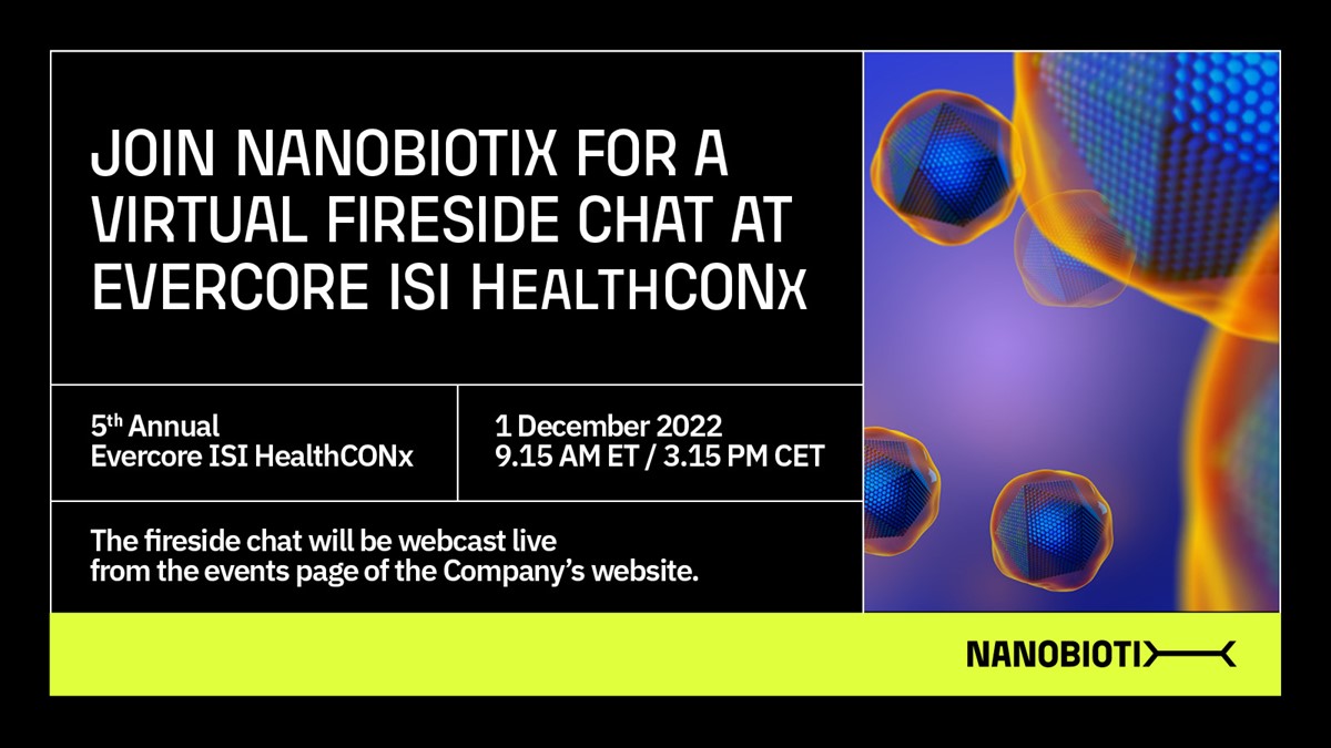 Nanobiotix's tweet photo. Nanobiotix CEO Laurent Levy @nano_inmedicine  and CFO Bart Van Rhijn @bartvanrhijn1 will participate in a virtual fireside chat during the 5th Annual @EvercoreISI  HealthConx. Click to learn more https://t.co/2jdxbmpPkF https://t.co/RY5AQ1RUKj