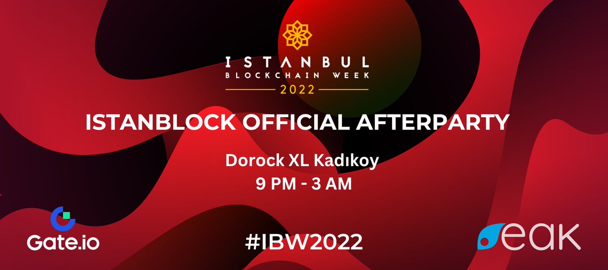 IstanbulBlockWk's tweet photo. Get excited! Join us tonight for the #IstanBlock Official Afterparty sponsored by @EAK_Digital  and @gate_io 
#IBW2022 #web3 #İstanbul https://t.co/ofggWXZPfh