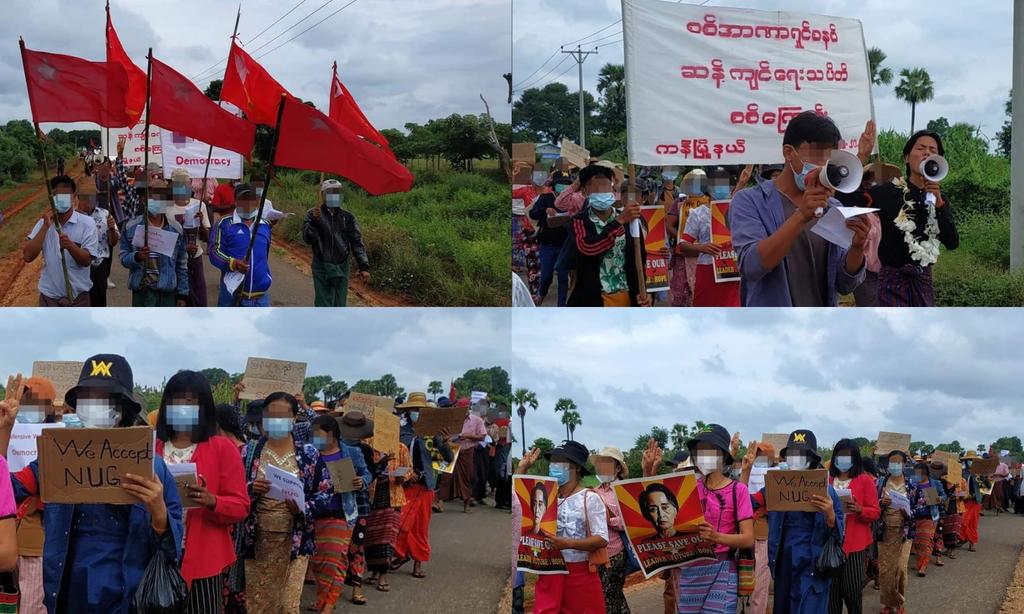 Anti-coup revolutionary strike in somewhere in Sagaing's Kani township.

Photo: CJ

#2022Nov16Coup #VillagesBurntDownByJunta #WhatsHappeningInMyanmar