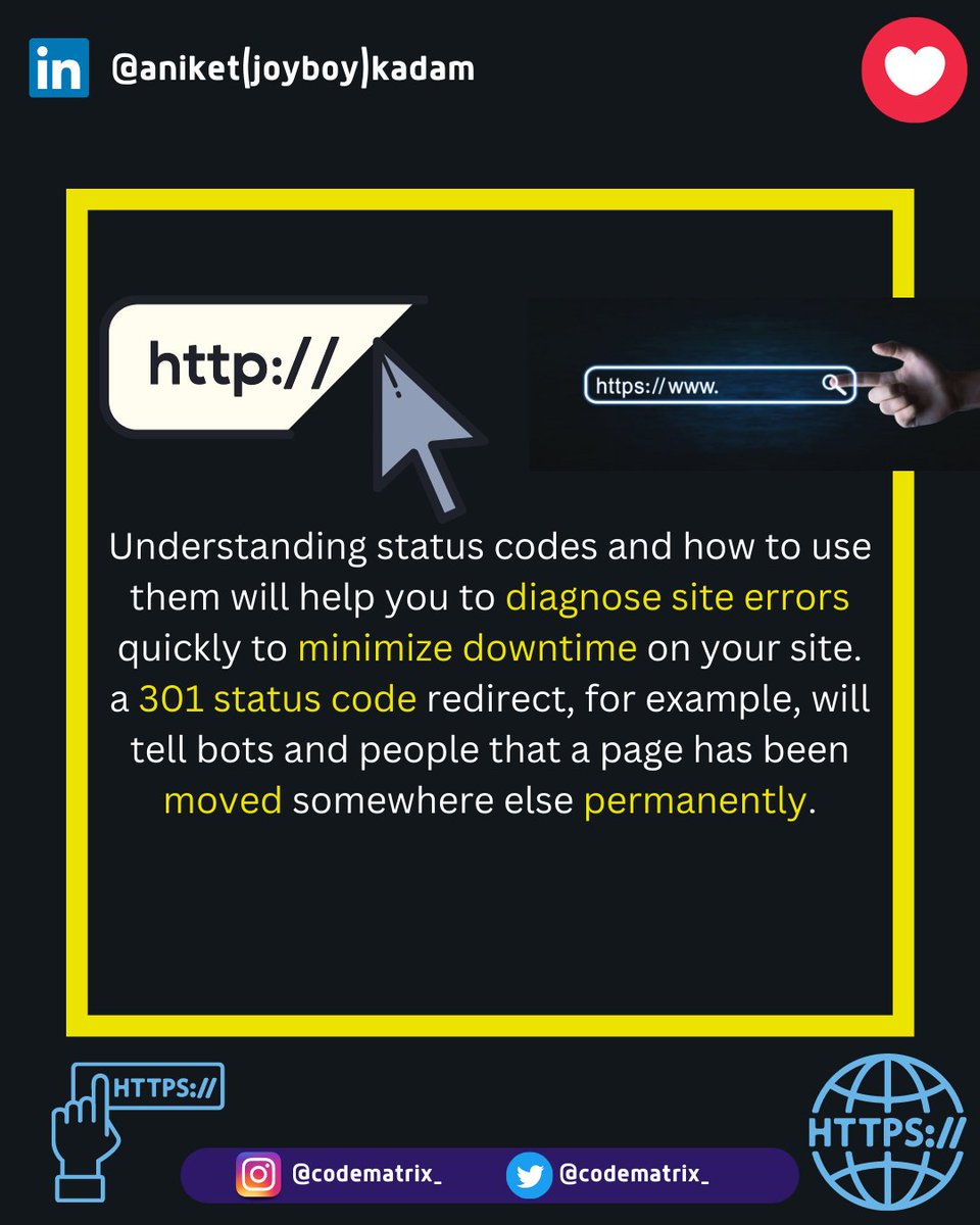 CODE_MATRIXX's tweet image. What are HTTP status codes?🤔
.
..
...
....
.....
......
.......
Hashtags:
#code #programmer #http #programming #webdevelopment #frontend #backend #developer #development #informationtechnology #coder #node #nodejs #cybersecurity #programmingmemes #programminglife #codingisfun