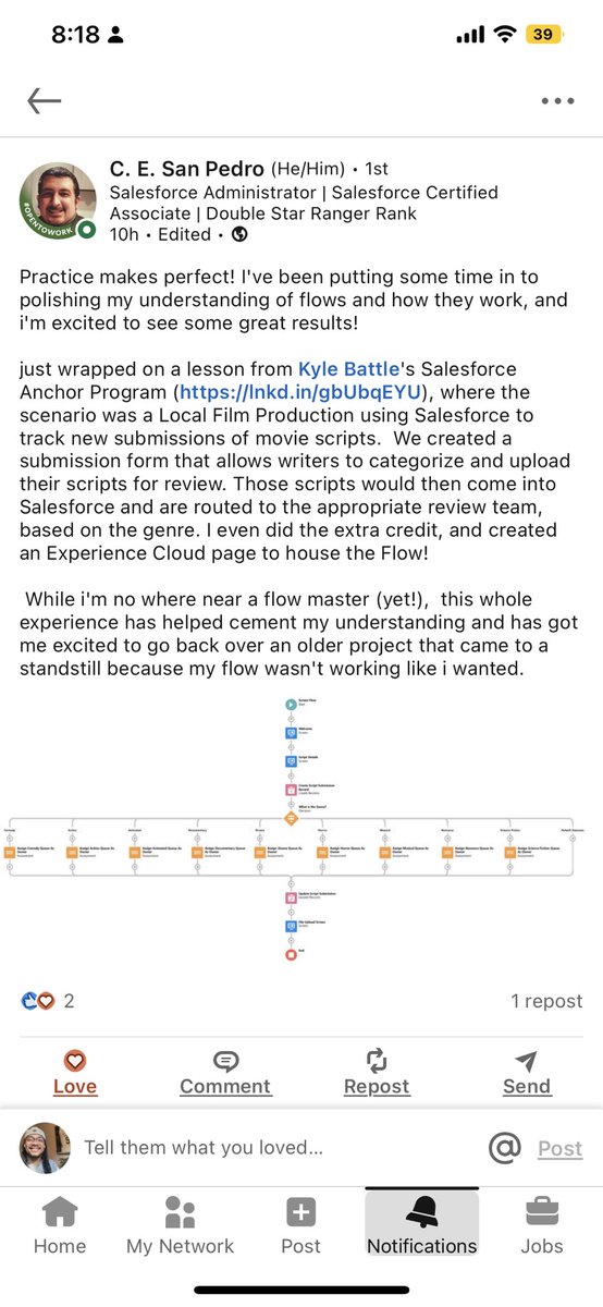 The Salesforce Anchor (@sfdc_anchor) on Twitter photo It looks like <a href="/CESanPedro1/">C.E. San Pedro</a> is the latest to use our courses to pickup Salesforce. That flow looks awesome, would love to see more under the hood! #AnchorDown #Trailblazers #salesforce It looks like <a href="/CESanPedro1/">C.E. San Pedro</a> is the latest to use our courses to pickup Salesforce. That flow looks awesome, would love to see more under the hood! #AnchorDown #Trailblazers #salesforce