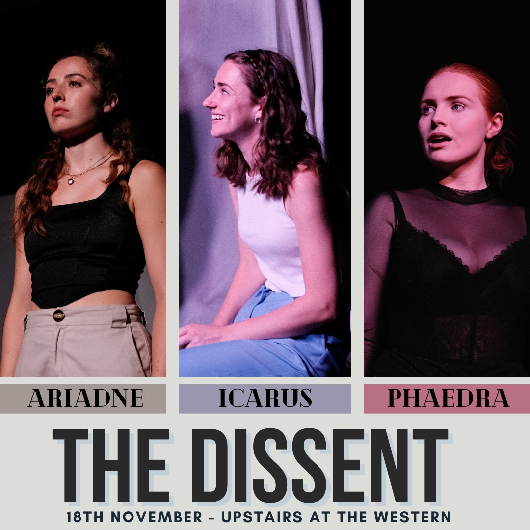 ThemisTheatre's tweet photo. If you happen to be in and around Leicester this Friday (18th) please consider joining Ariande, Icarus and Phaedra as they unite to smash the patriarchy once more!
For one night only at @UpstairsWestern - £7:30pm, Friday 18th November,  tickets available via the link in our bio! https://t.co/AQpI2hLUbp