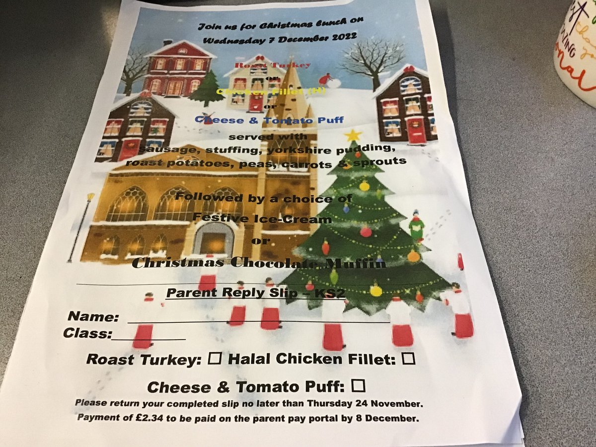 It’s that time of year again. If you want a very special Christmas lunch, please get your slip in by the 24th November. #together #StJohnsCurriculum