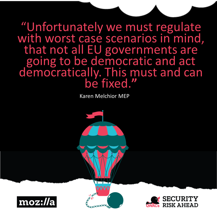 Democracy is not a given, not even in Europe. 

Nation states should not be enabled to override independent root store vetting processes.

Let's fix Article 45 in eIDAS.

#SecurityRiskAhead #QWACs

Thanks to <a href="/karmel80/">Karen Melchior</a> for delivering such an excellent keynote yesterday.