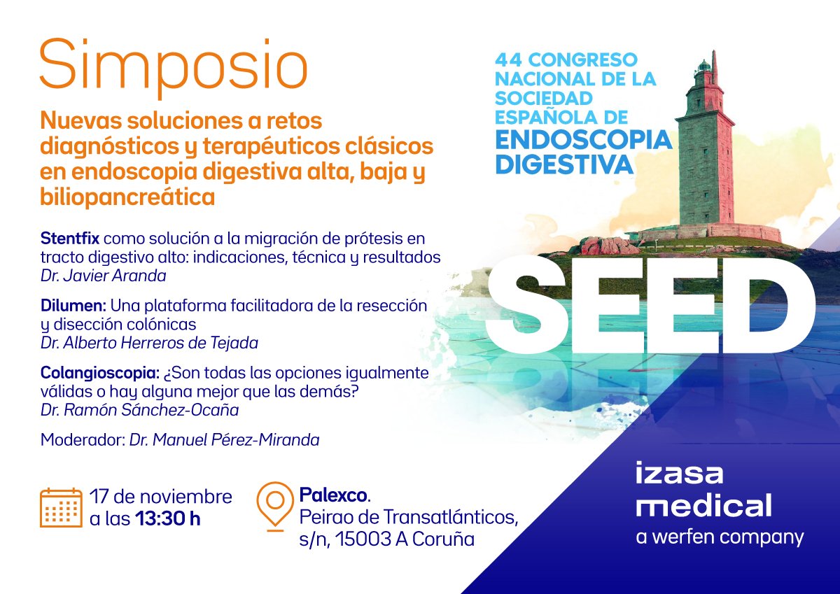 IzasaMedical's tweet photo. Os esperamos mañana en el lunch simposio del 44º Congreso Nacional de la @SEEDendoscopia: “Nuevas soluciones a retos diagnósticos y terapéuticos clásicos en endoscopia digestiva alta, baja y biliopancreática”.

🗣 Simposio
📅 17/11/22
⏰ 13.30h

#IzasaMedical #Endoscopia #SEED22 https://t.co/cHMR1hyb7T
