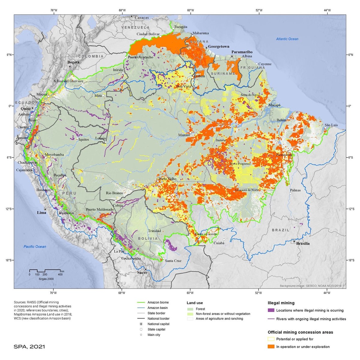 theamazonwewant's tweet photo. #GISDay Mapping illegal gold: Estimates show that illegal gold extraction accounts for 28% of gold mined in Peru, 30% in Bolivia, 77% in #Ecuador, 80% in #Colombia, &amp; 80–90% in Venezuela. The value of illegal gold exports is estimated to be comparable to that of cocaine. https://t.co/XaQ7C3H1e3