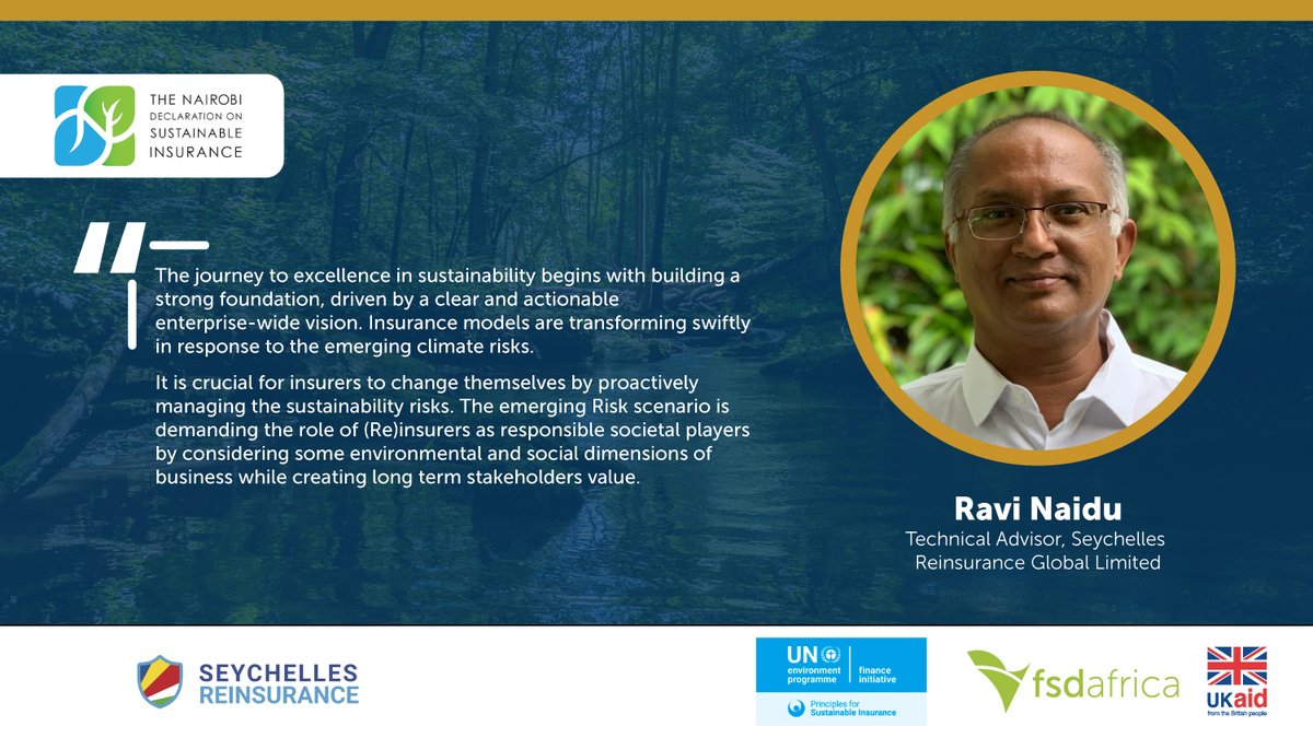 NDS_Insurance's tweet photo. Seychelles Reinsurance Global Ltd has become the latest signatory to the Nairobi Declaration on Sustainable Insurance. Read Technical Advisor Ravi Naidu’s remarks on excellence in sustainability. #MakingFinanceWork https://t.co/hijnY9h0Cu