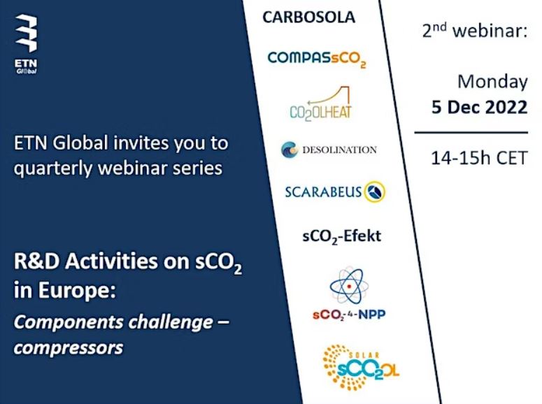 solarsco2ol's tweet photo. We are pleased to invite you to the 2nd @etngasturbine #webinar “R&amp;D Activities on sCO2 in Europe”, focusing on components challenge - #compressors. 
📅 5/12/2022, from 14.00 till 15.00 CET
🚩 Online
More informantion👉https://t.co/jcFzmnV71V
#CST #horizon2020 @H2020CSP @EU_H2020 https://t.co/POIik1DWlP
