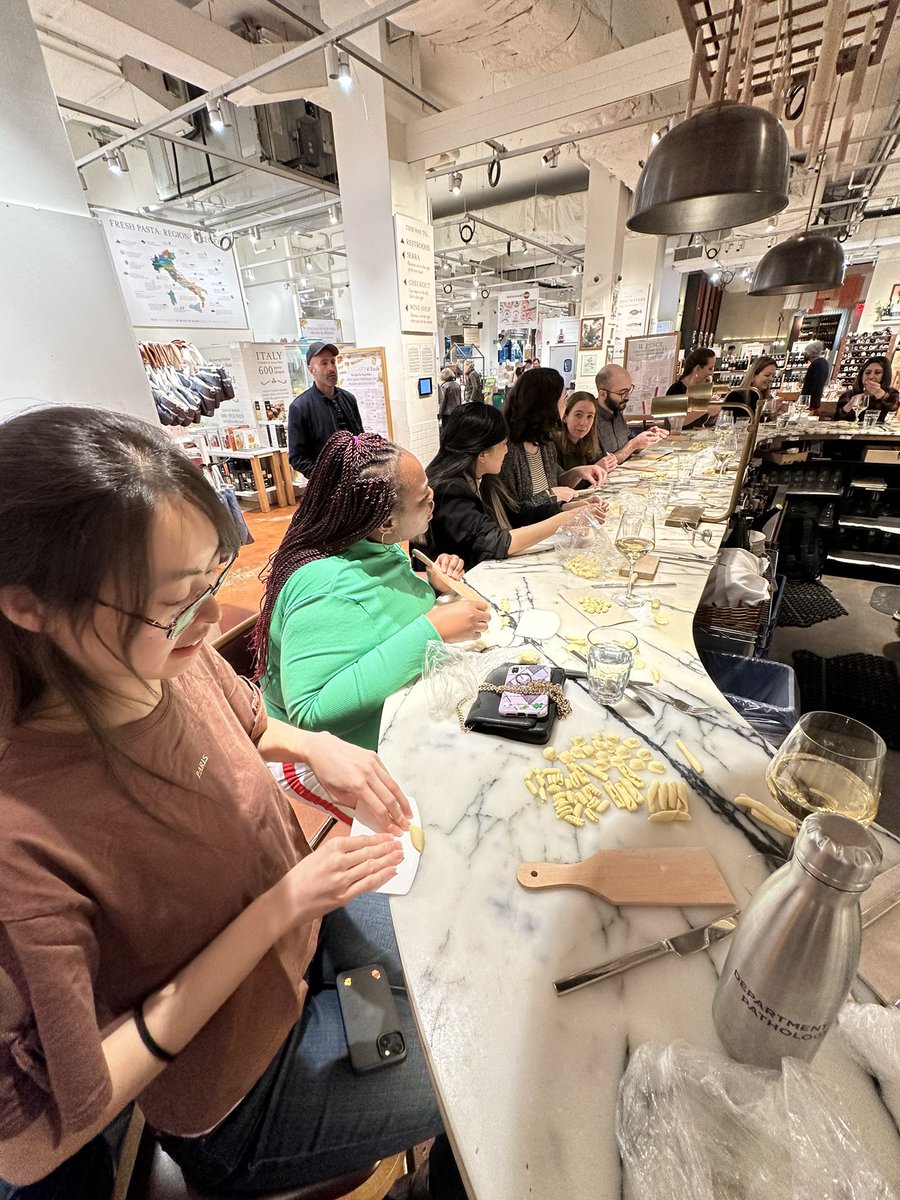 NYUGSOMpathres's tweet photo. Another month, another #wellness event, this time attending a pasta workshop by il pastaio at @eatalyusa where we learnt all about dough &amp; pasta shapes, followed by a two course meal 🍝 The instructor was definitely impressed by our residents’ dexterity! #PathTwitter #PathMatch23 https://t.co/uqYqPoyzLc