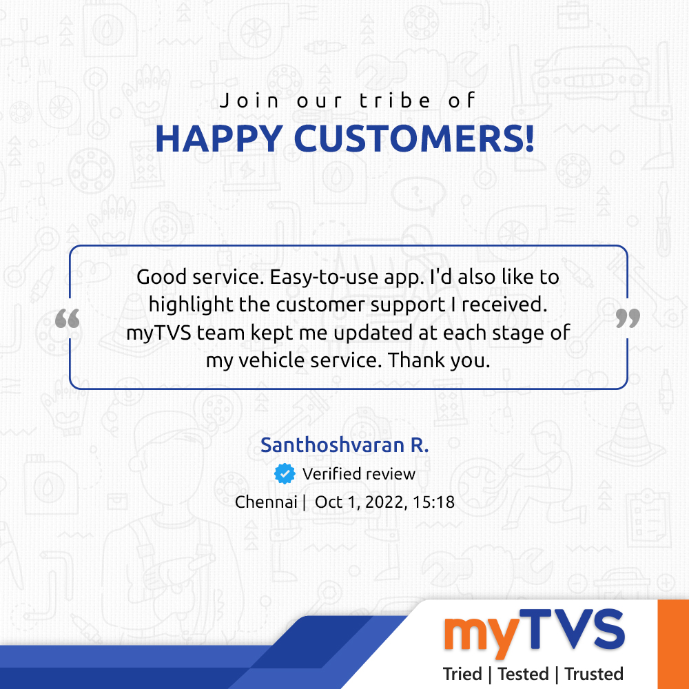 letsgobumpr's tweet photo. Such words of encouragement inspire and motivate us every day
Join our tribe of happy customers and enjoy reliable, transparent, and new-age vehicle services at your fingertips
Download the #mytVS app now
#carservice #carsofinstagram #serviceexcellence #reliable #convenience https://t.co/0n1lxh6qSb