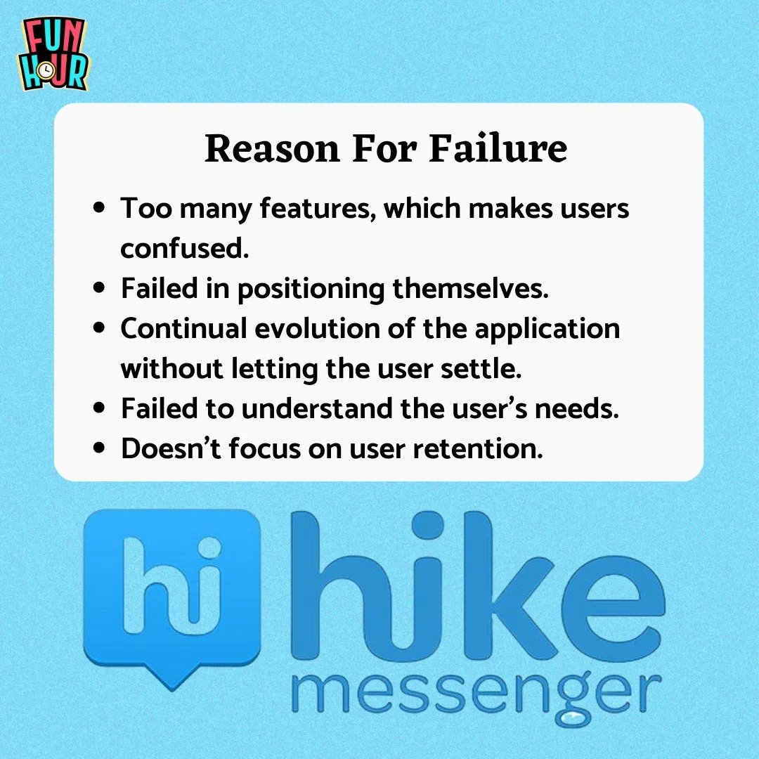 FunHourOfficial's tweet photo. What does Hike teach us? Swipe to learn more ππΌ
Follow @funhourofficial for more learning
#funhour #funhourofficial #growwithfunhour #learnwithfunhour #learningathome #learningisfun #business #failure #businessideas #businessgrowth #hike #messenger #hikemessenger #market https://t.co/YorMc0Ueir
