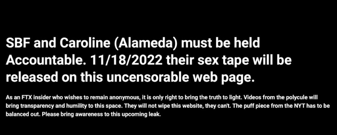 Crypto_Crib_'s tweet photo. Rumors of a FTX sex tape being leaked 🍆 

Maybe if they make it pay per view they can repay customers? https://t.co/PgtRZqCaOC