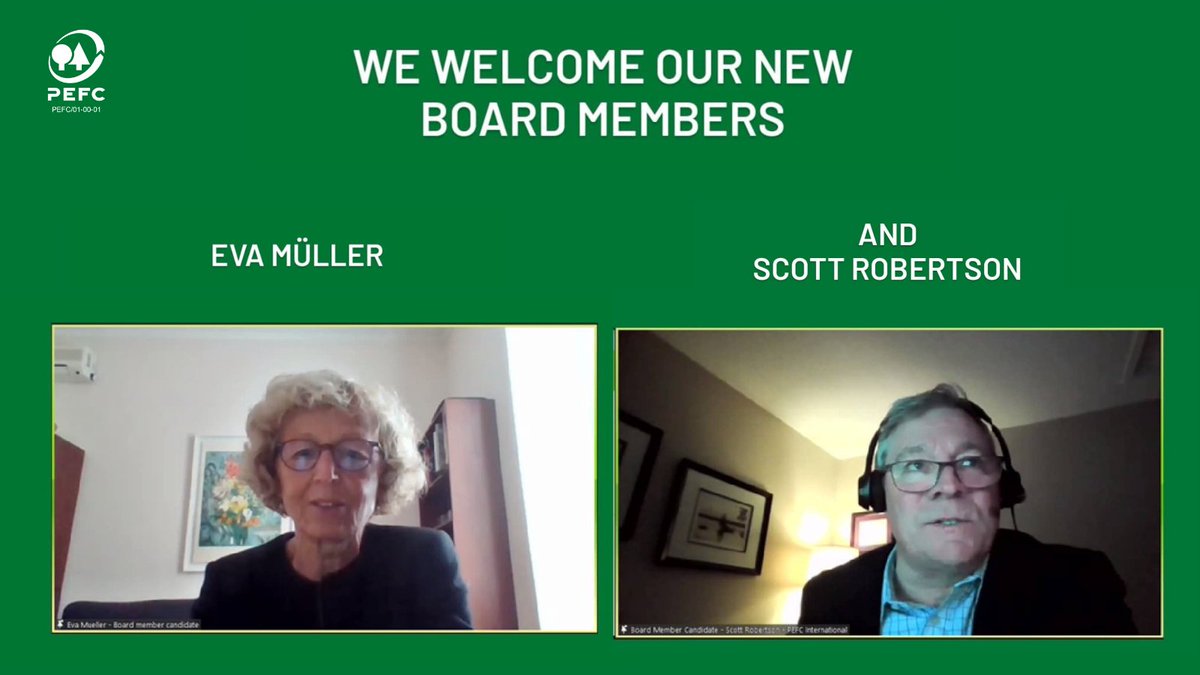 PEFCapac's tweet photo. Welcome new board members Eva Muller, Scott Robertson.
Great thanks to David Ford, Suzette Weeding, Guy Gleysteen & Kurt Ramskogler for the continuing commitment to PEFC Board.
Appreciate to Departing Board Members, Riikka Joukio, Sarah Khatib & Josien Tokoe.
#PEFCWeek https://t.co/5MizYD36QJ