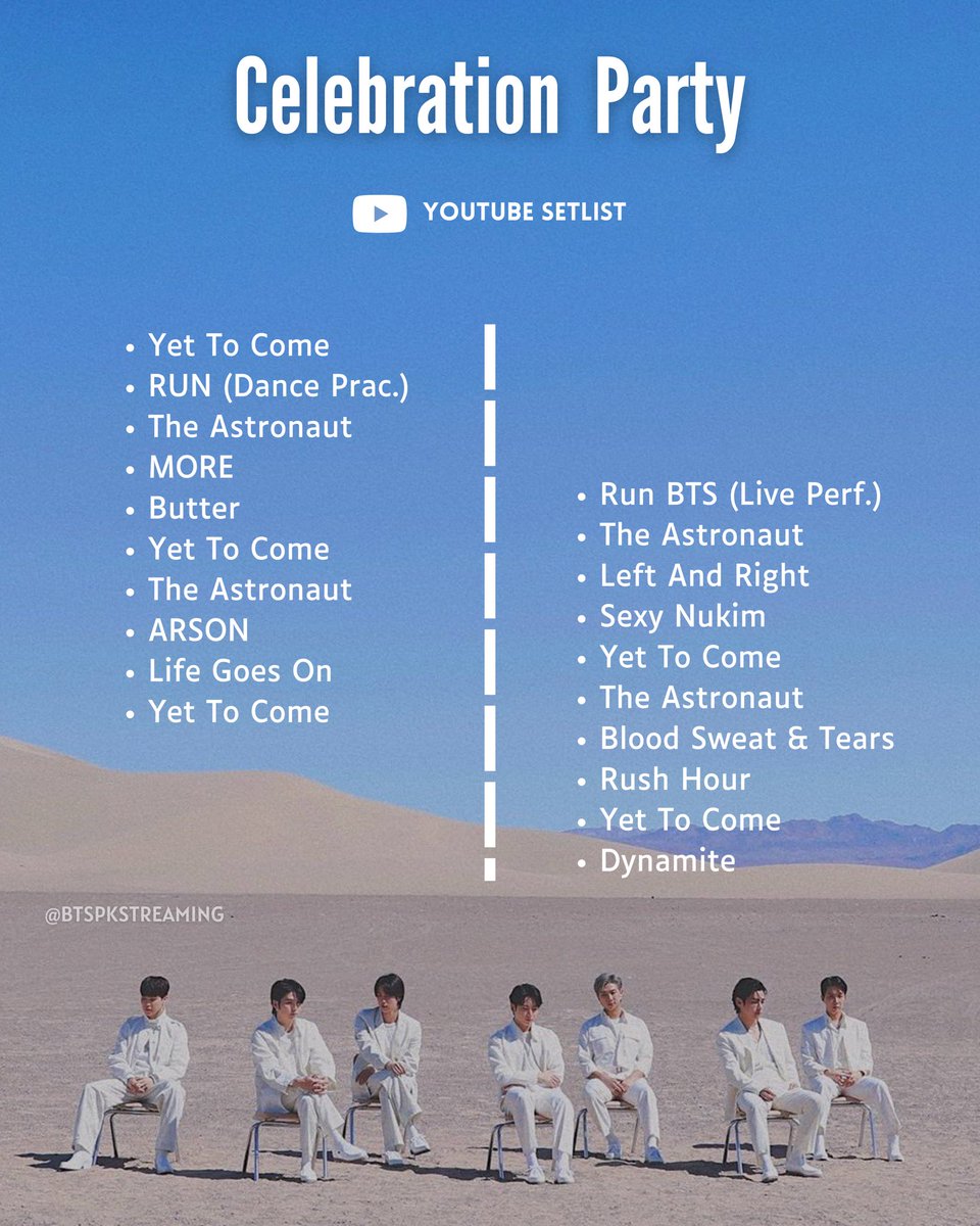 btspkstreaming's tweet photo. YouTube setlist for the celebration PARTY, let’s get it: https://t.co/CXM9OEBBaC