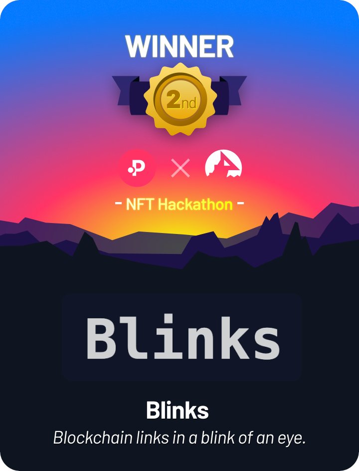 Blokness_io's tweet photo. In 🥈 2nd place of the @polkastarter x Blokness NFT Hackathon, we had @rds_marques and @crypto_tavares with the project Blinks - Blockchain links in a blink of an eye. https://t.co/zyjSIElr0U