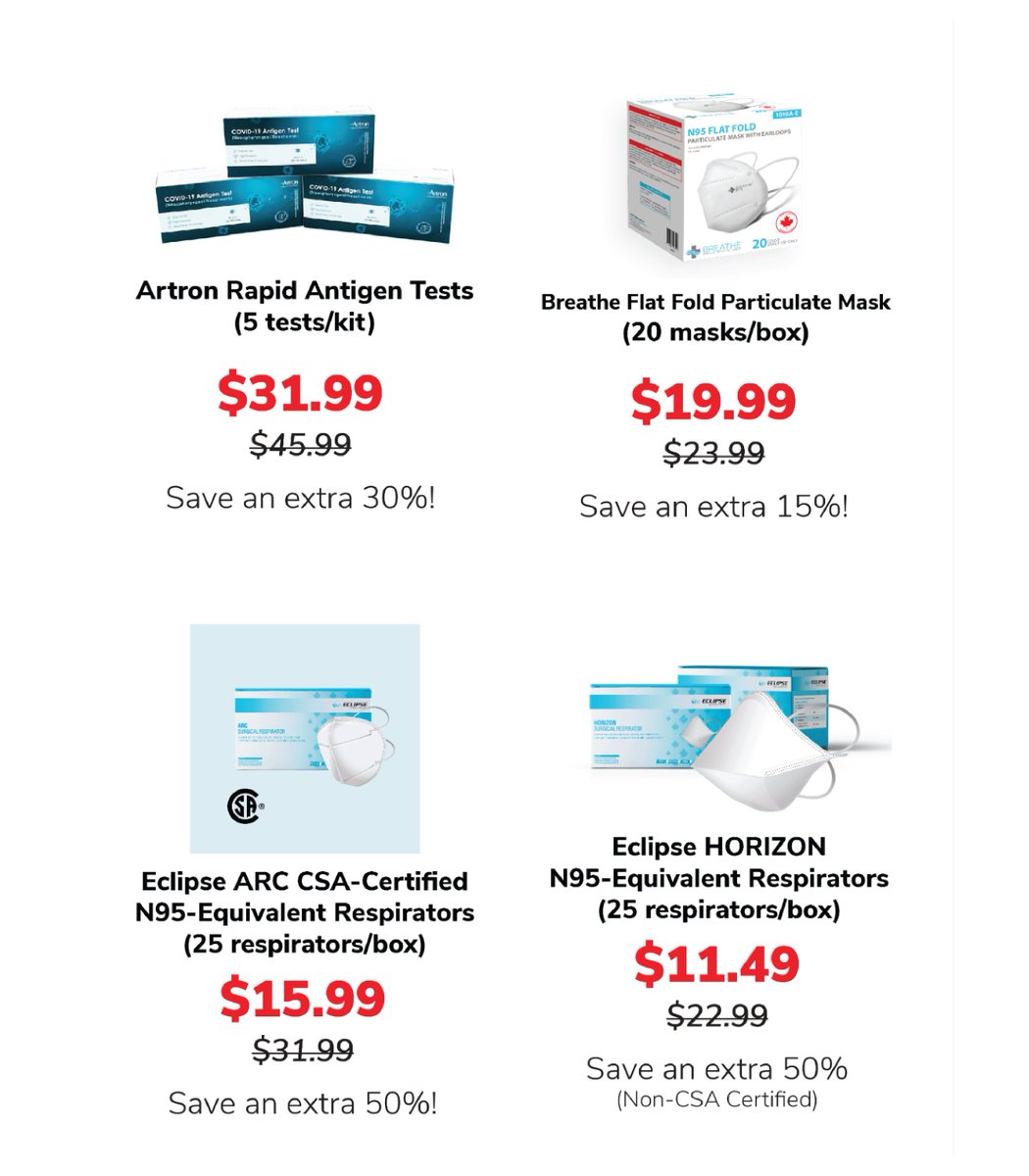canshieldppe's tweet photo. Our biggest sale of the year is now LIVE! 🚨🎉

Save up to 50% on select in-stock Canadian-made respirators, rapid tests and air purifiers. 

Inventory is limited so make sure you're stocked up for this cold &amp; flu season! 😷

https://t.co/jXsODdwJLm https://t.co/7mnFkjtGx4