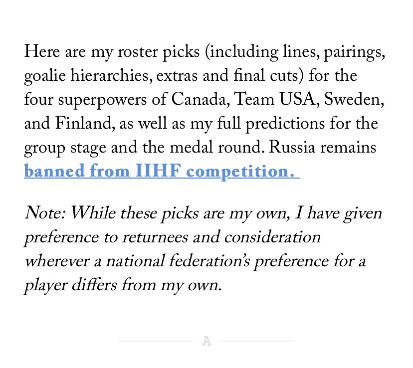 IIHF #WorldJuniors Championship preview:
- My full roster picks for 🇨🇦🇺🇸🇸🇪🇫🇮
- Complete group and medal round predictions