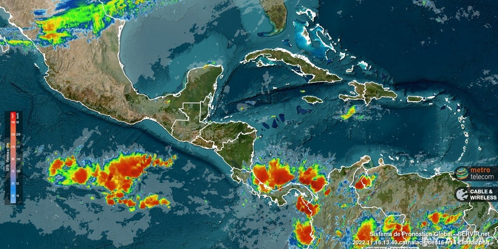 servir_cathalac's tweet photo. Imagen actualizada de satélite GOES-16 (banda infrarroja) para Centroamérica y el Caribe 16-11-2022 14:35UTC - animaciones completas en: https://t.co/4ZR3MHjaKJ - #CATHALAC #meteo #clima https://t.co/8QH3XfQGlN