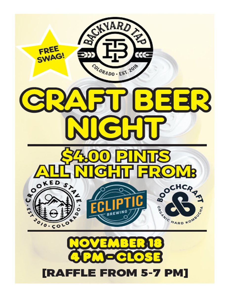 CRAFT BEER PROMO NIGHT!
Friday, November 18th (all night)
$4 Pints
Free Swag giveaways
Raffle drawing for prizes 5-7pm

#craftbeer #freeprizes #downtownloveland #swag #fun #friends #FridayVibes #wine #cider #seltzer #kombucha