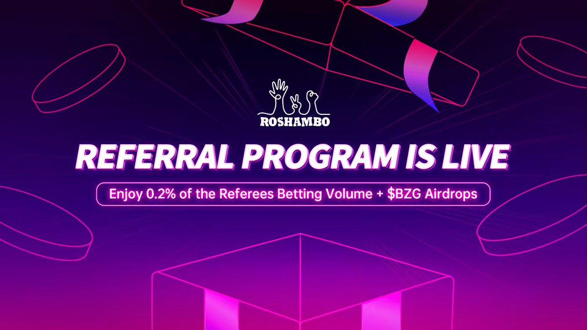 Roshambo_Web3's tweet photo. 😻 #Roshambo Referral Program Is Now Live😻

🏆 Rewards: 0.2% of the Referees' Betting Volume + $BZG #Airdrops 

📌Details:
1⃣ Successfully refer a friend will be rewarded daily in a fixed rate of 0.2% according to their betting volume (including profit and loss)! 

#Giveaway https://t.co/framG6hol4