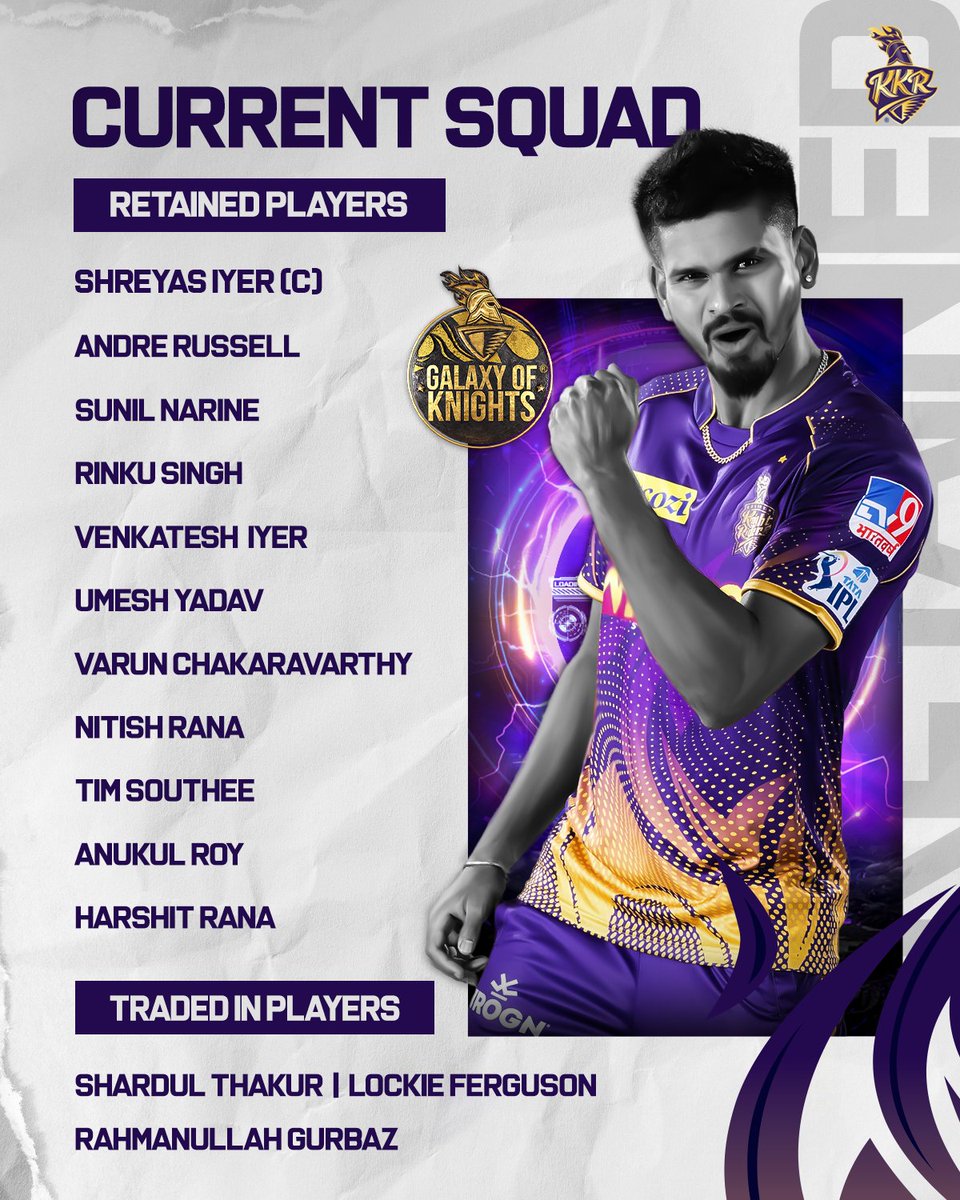 KKRiders's tweet photo. A reminder for your feed! 💜

#AmiKKR #IPLRetentions #GalaxyOfKnights https://t.co/RxktbL5qMg
