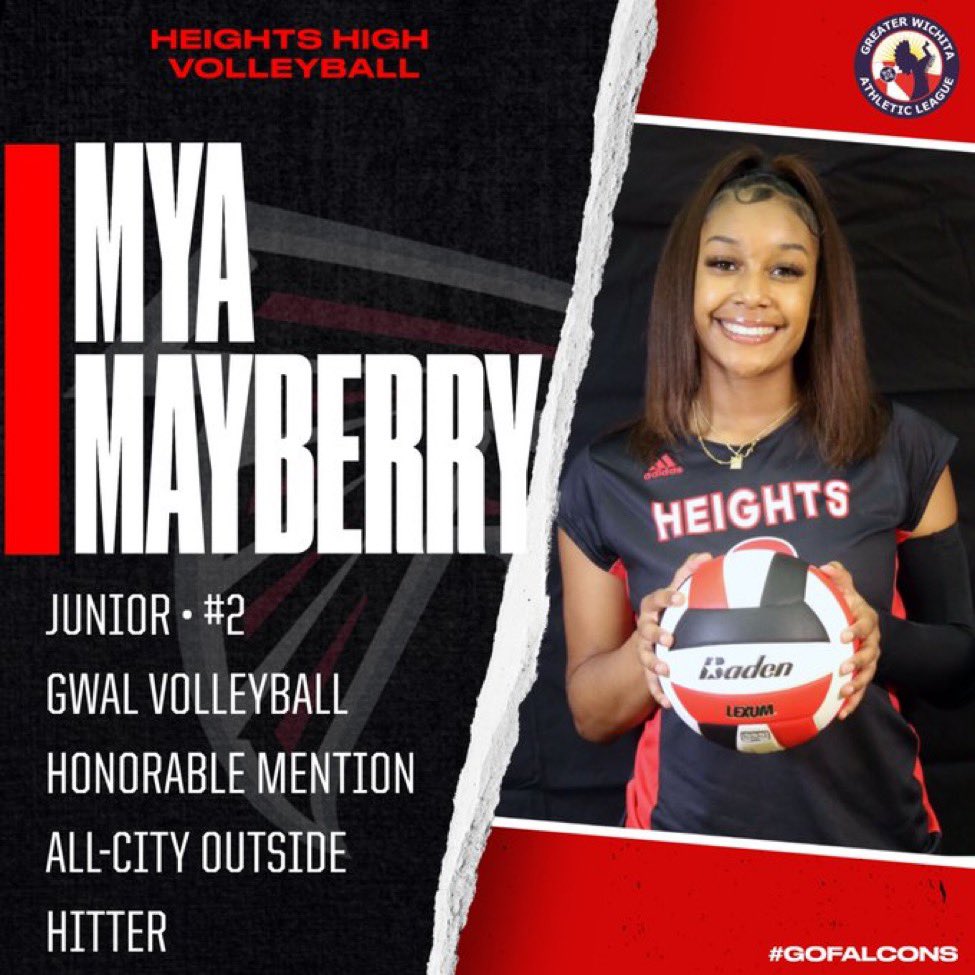 WHtsVolleyball's tweet photo. Congratulation to Jr. Mya Mayberry on earning Honorable Mention All-City Greater Wichita Athletic League! @WhtsAthletics @FalconFlip92 @WHtsMedia https://t.co/KDnerDKNmY