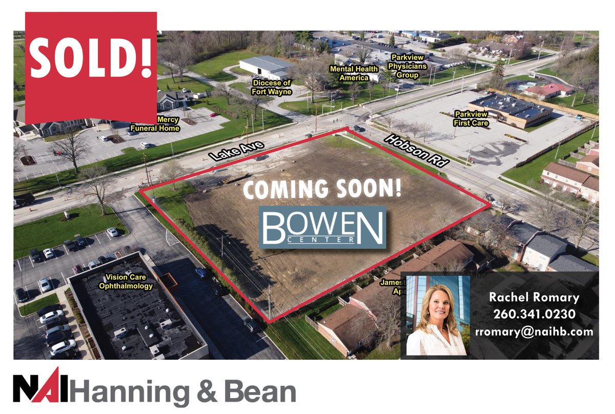 Congratulations to The Bowen Center for their purchase of 1.7 acres of land for an upcoming medical center at 3217 Lake Avenue, Fort Wayne. And thanks to Rachel Romary for facilitating the sale.