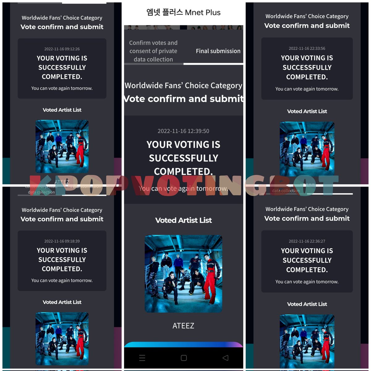 kpopvotingbot's tweet photo. Congratulations, ATINYs!! 5 votes were casted to #ATEEZ 💙

#MAMA #MAMAVOTE #kpopbotproof https://t.co/USp4LO3xN0