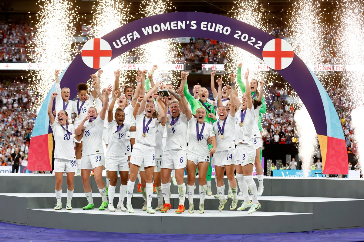 Lionesses's tweet photo. Today marks the 5⃣0⃣th anniversary of our first-ever England women’s match. 

We beat Scotland 3-2 in Greenock #OnThisDay in 1972 and just under 50 years later, we won the 2022 European Championship at Wembley Stadium. 

We’ve come a long way together 🤝 https://t.co/pynDP6YfB0
