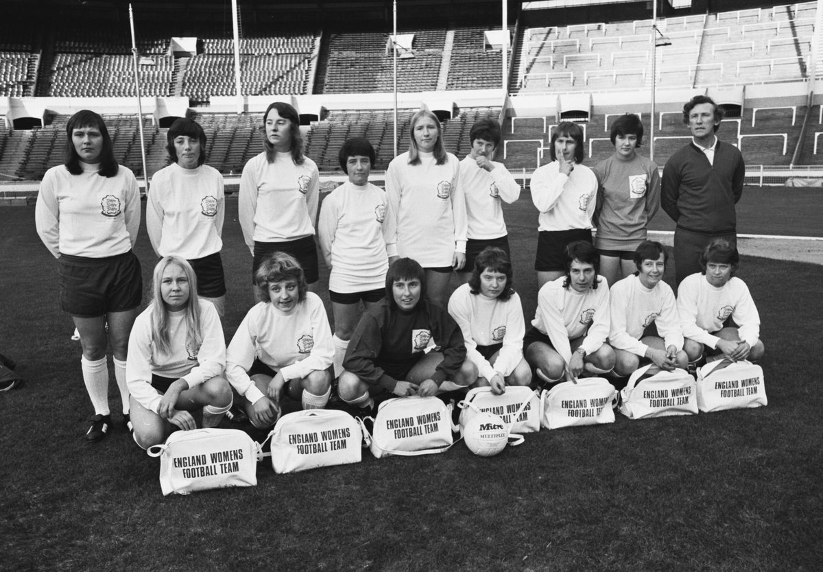 Lionesses's tweet photo. Today marks the 5⃣0⃣th anniversary of our first-ever England women’s match. 

We beat Scotland 3-2 in Greenock #OnThisDay in 1972 and just under 50 years later, we won the 2022 European Championship at Wembley Stadium. 

We’ve come a long way together 🤝 https://t.co/pynDP6YfB0