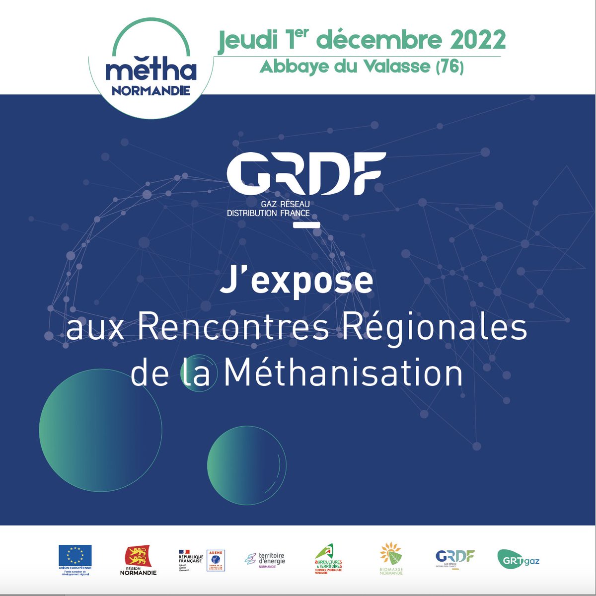 GRDF participe aux Rencontres Régionales de la Méthanisation qui se dérouleront le 1er décembre 2022 à Gruchet-le-Valasse

Nous vous invitons à participer à ce bel évènement avec toute la filière #méthanisation.

➡ N'oubliez pas de vous inscrire : lnkd.in/eHDuEqb4
