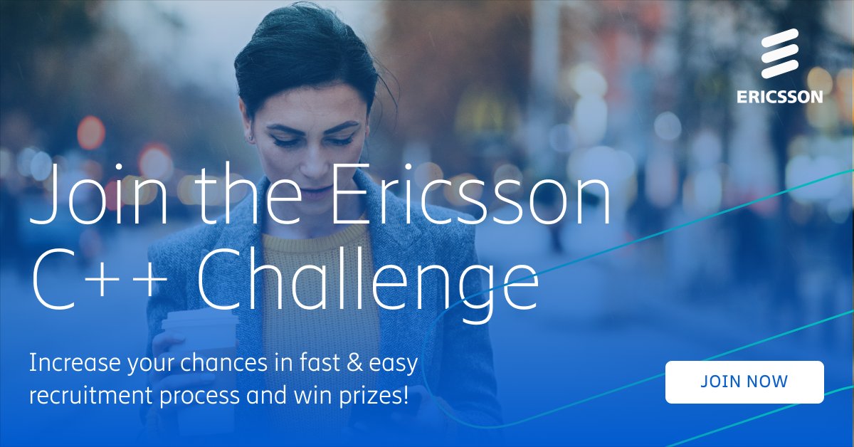 C++ Developers - join the recruitment challenge from Ericsson &amp; work on global projects! 👨‍💻 Score min. 70% in a short test &amp; secure yourself a place in a VIP recruitment 😎 Stable employment, benefits, competitive salary, prizes &amp; much more! Register at 👉 bit.ly/3Uoc0eT