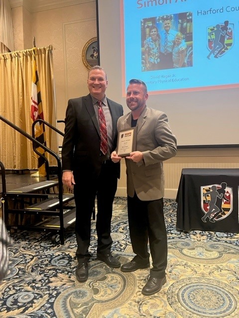 HCPSchools's tweet photo. This past weekend, Mr. Kelley was honored as the 2022 MD Middle School Physical Education Teacher of the Year by Shape MD, alongside Dave Hagan, Chelsea Heuman, and Brandon Meixsell- each received the Simon McNeeley Award for Outstanding teaching. #HCPSproud #HCPSuperStars https://t.co/VxasmlqjPU