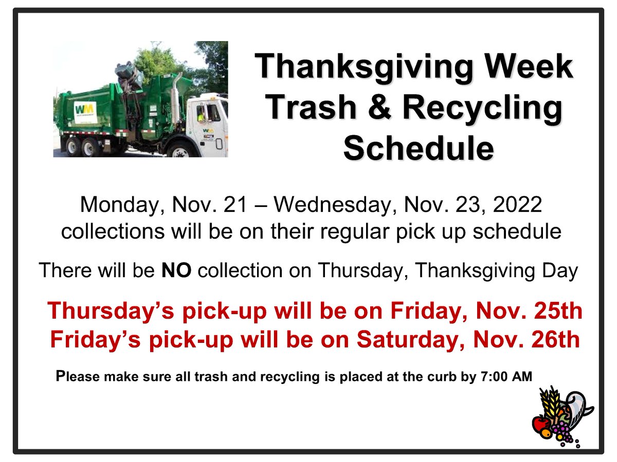 Thanksgiving Day Trash &amp; Recycling  - 1 Day Delay on Thursday &amp; Friday