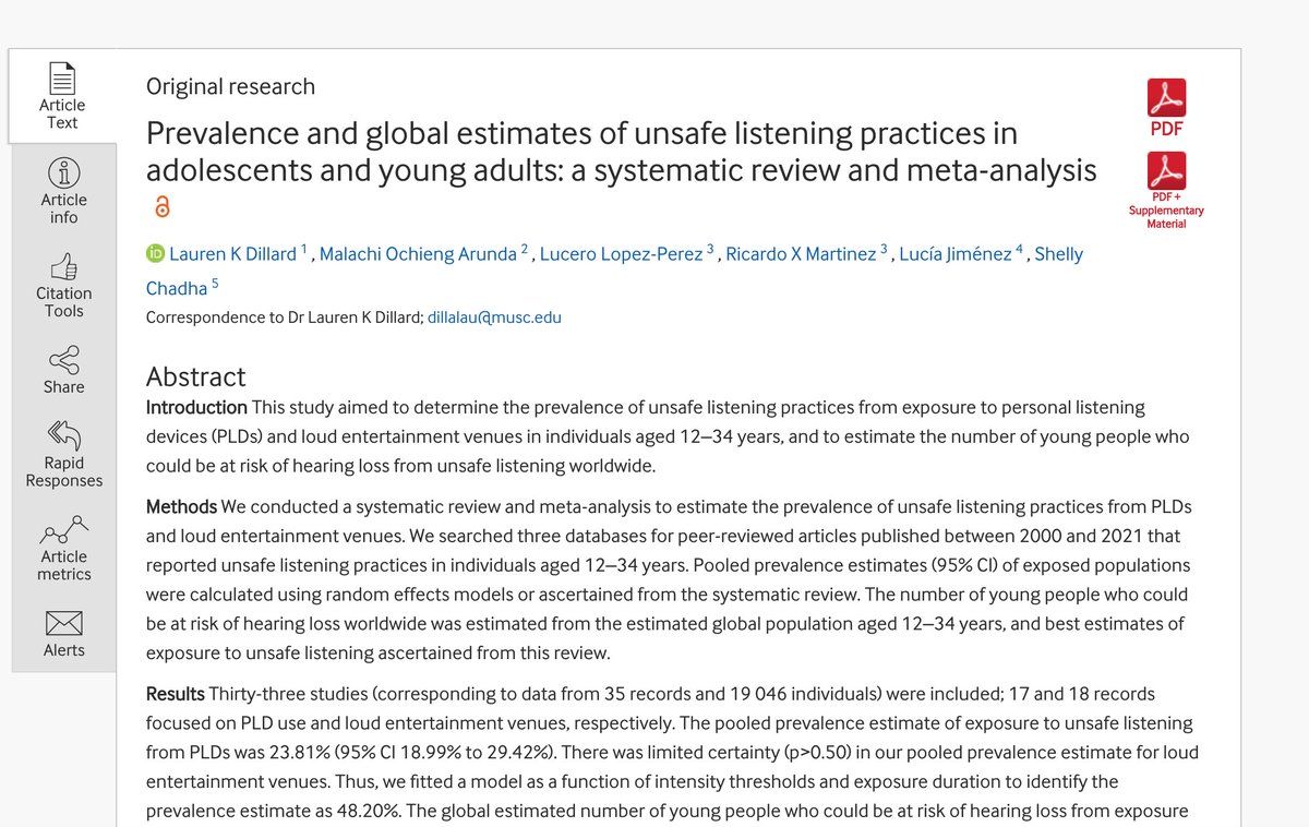 Read the latest research from @WHO on the risk of irreversible hearing loss among the youth. Hearing loss and #tinnitus caused by loud sounds can be prevented by #safelistening 

bit.ly/3E7skcS

@AlarcosC @MikkelsenBente_ @RMinghui @lauren_dillard