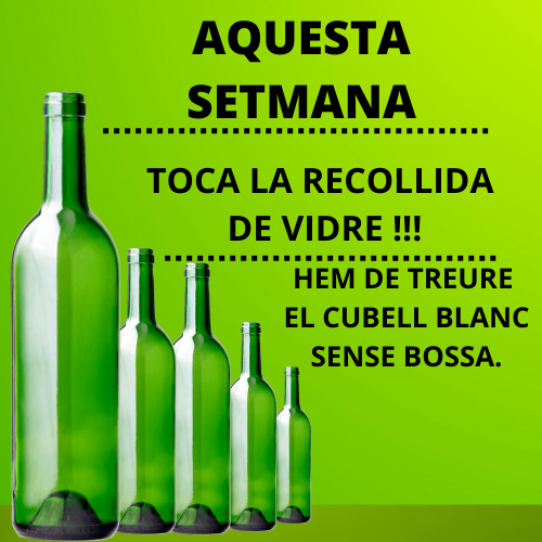 segriapap's tweet photo. 📢Aquesta setmana toca la recollida de VIDRE‼️
#TerradePonent #PaP #CCSegria #Segriaresidus #Sostenibilitat #Reciclatge
@AjAlcarras @ArtesaLleida @llardecans @AjSoses @ajcorbins @AgenTorrebesses @AjGranjaEscarp @ajuntamentaspa @ajmaials @Porta_a_Porta https://t.co/4OMFCzdiJv